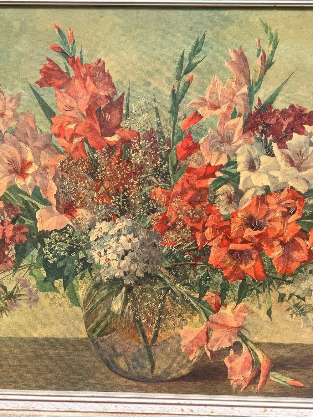 Floral Bouquet Wall Art Print in Coral and Pink - signed